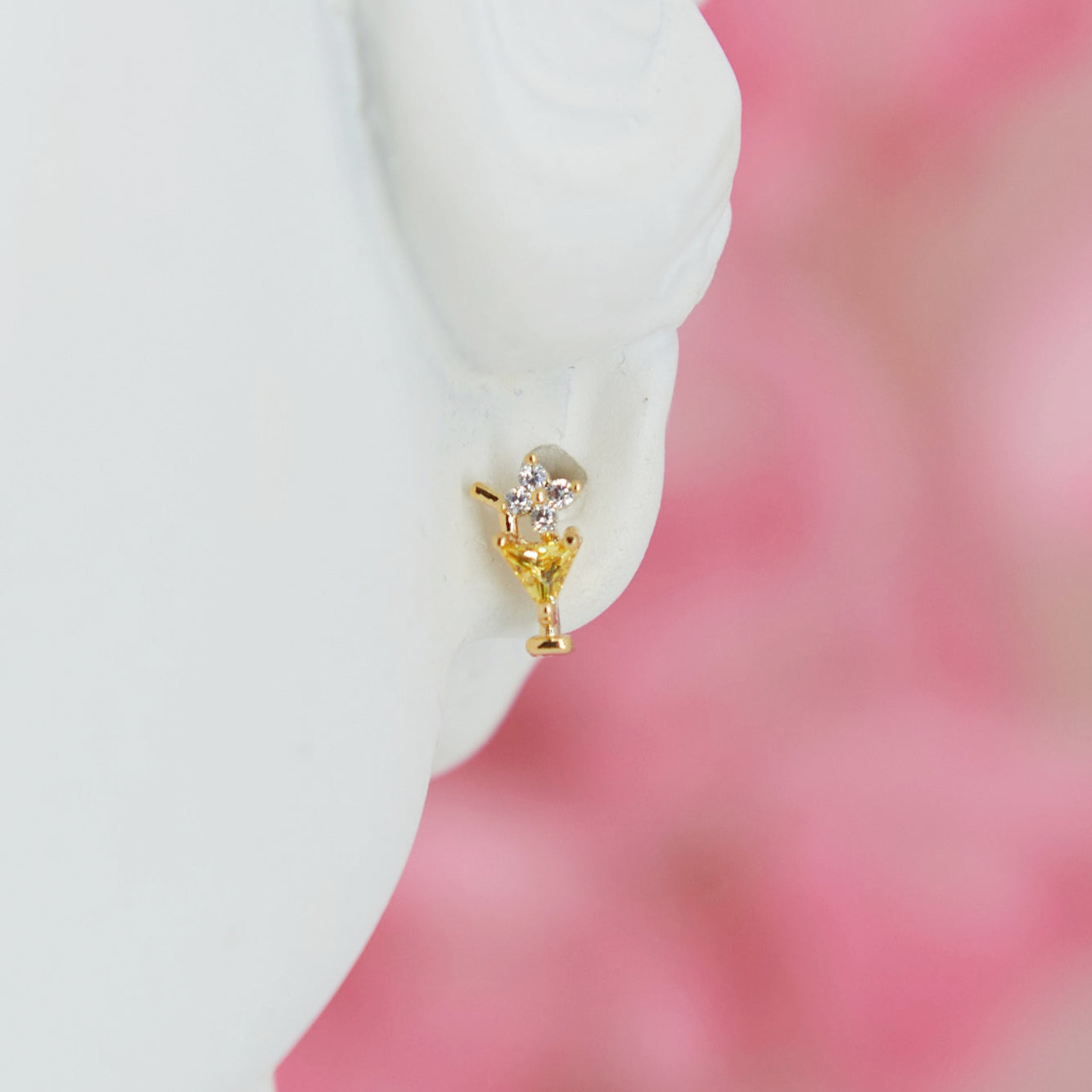 Mini cocktail Margarita earrings, 0.7 cm. Discreet, minimalist, and summery. Crafted with cubic zirconia and metal alloy for a fresh, elegant touch to your style.