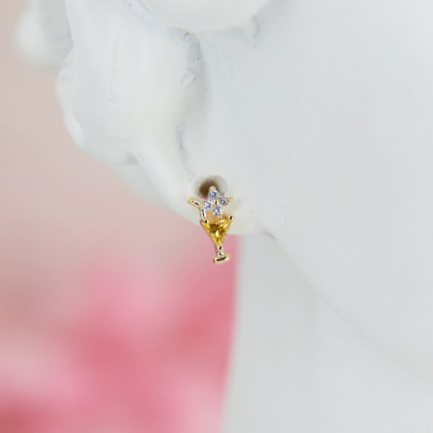 Mini cocktail Margarita earrings, 0.7 cm. Discreet, minimalist, and summery. Crafted with cubic zirconia and metal alloy for a fresh, elegant touch to your style.