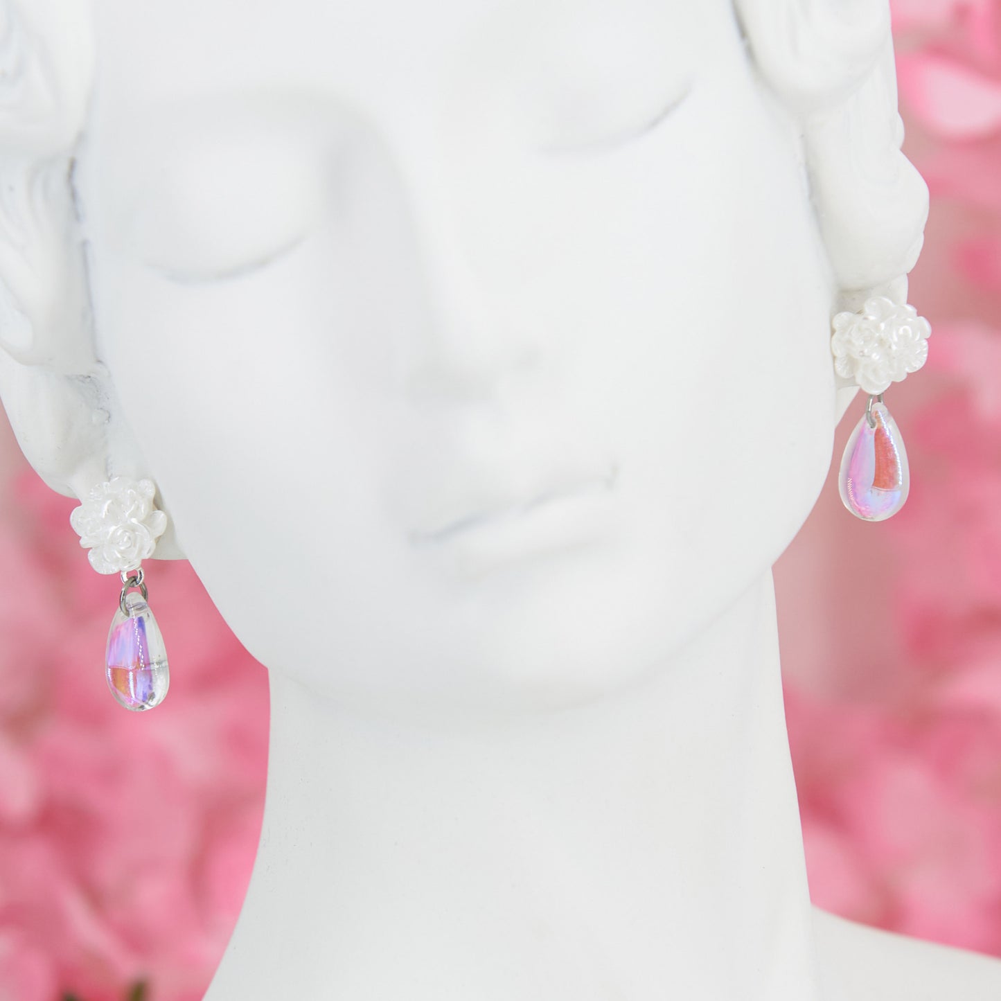 Delicate "Morning Dew" earrings with teardrop acrylic pendants, offering a romantic, lightweight touch of grace—perfect for weddings or any elegant occasion.