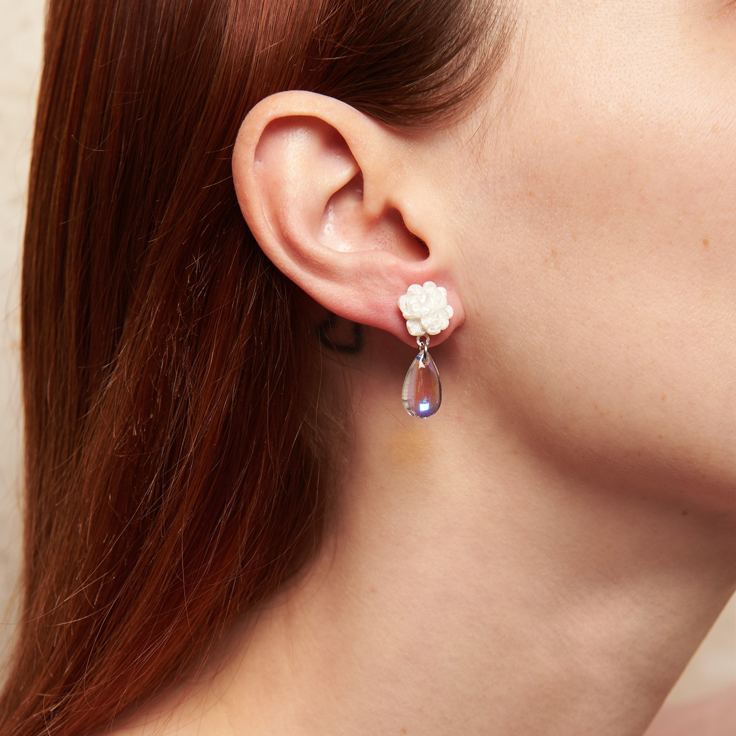 Delicate "Morning Dew" earrings with teardrop acrylic pendants, offering a romantic, lightweight touch of grace—perfect for weddings or any elegant occasion.