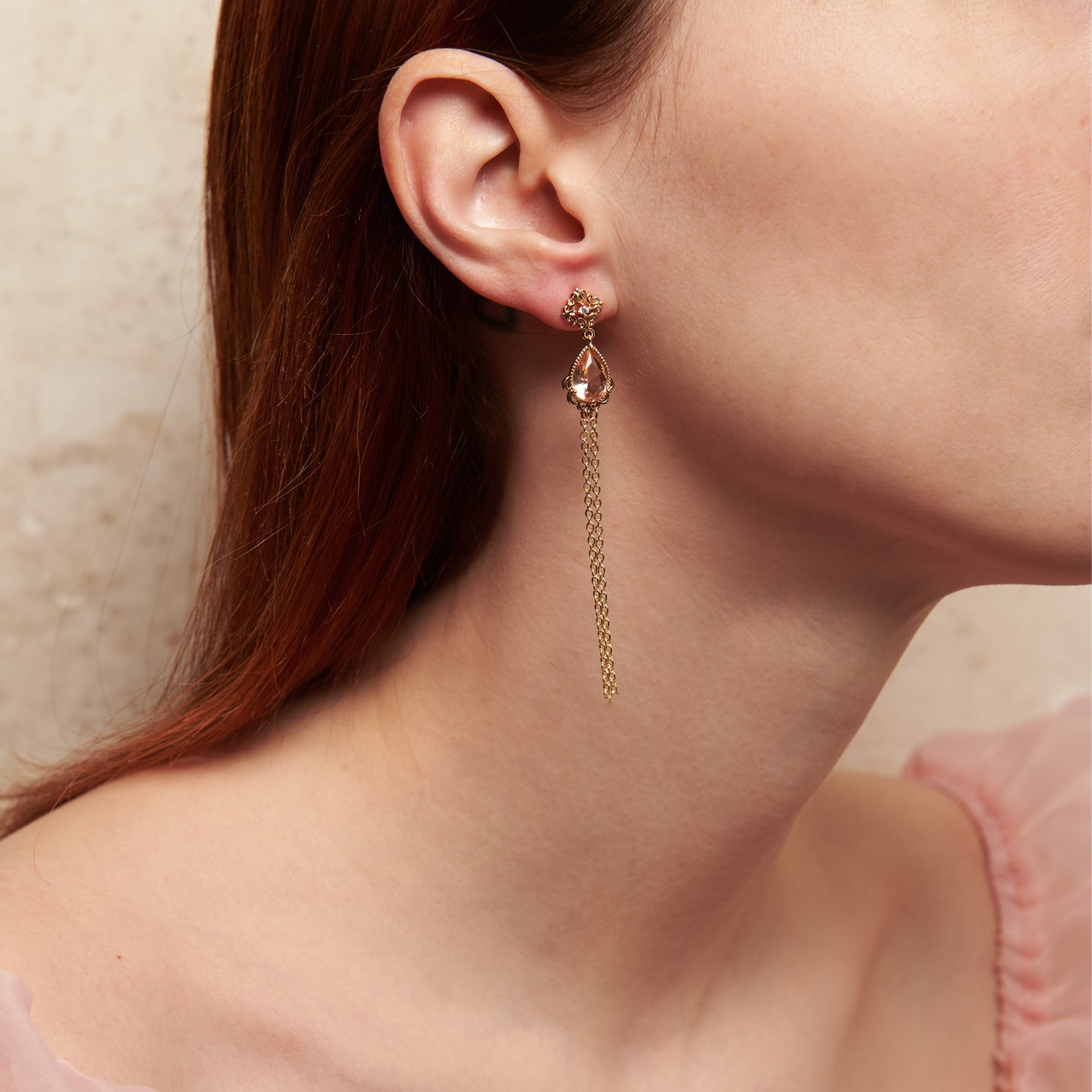 "Persephone" earrings: Asymmetrical dangles with butterflies and coral zircons. 7 cm of spring charm, cottagecore elegance in every detail.