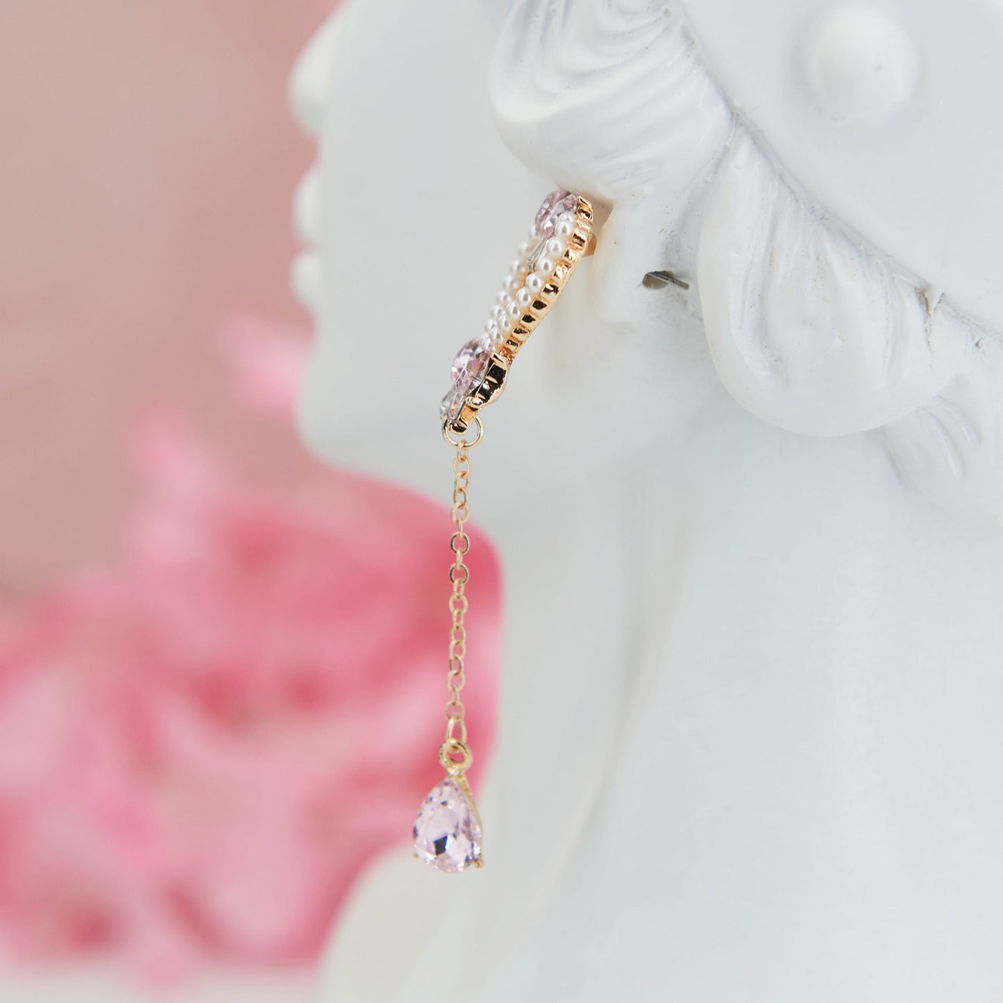 Heart-shaped earrings adorned with pearls and pink zircon teardrops—romantic, feminine, and perfect for a soft coquette look.