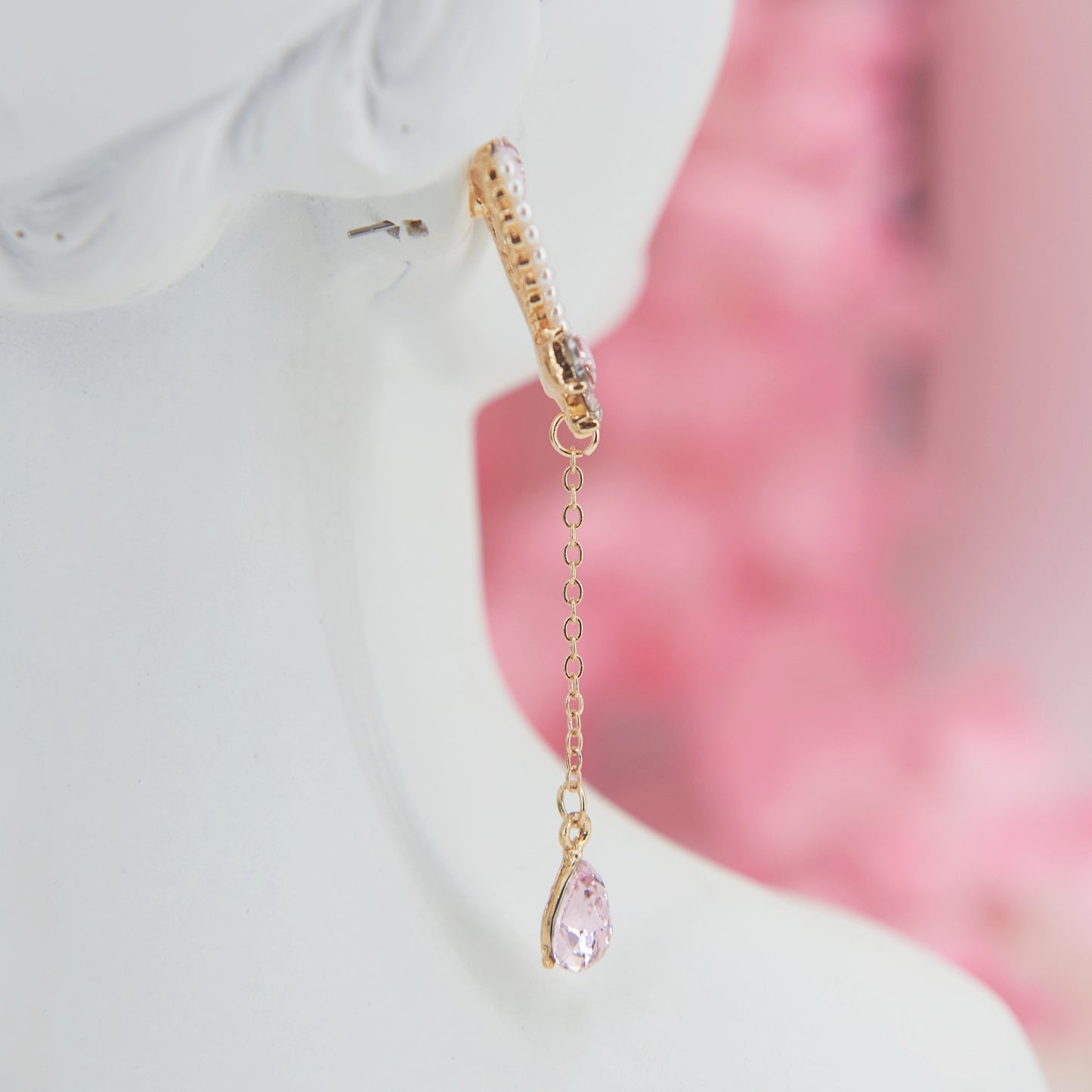 Heart-shaped earrings adorned with pearls and pink zircon teardrops—romantic, feminine, and perfect for a soft coquette look.