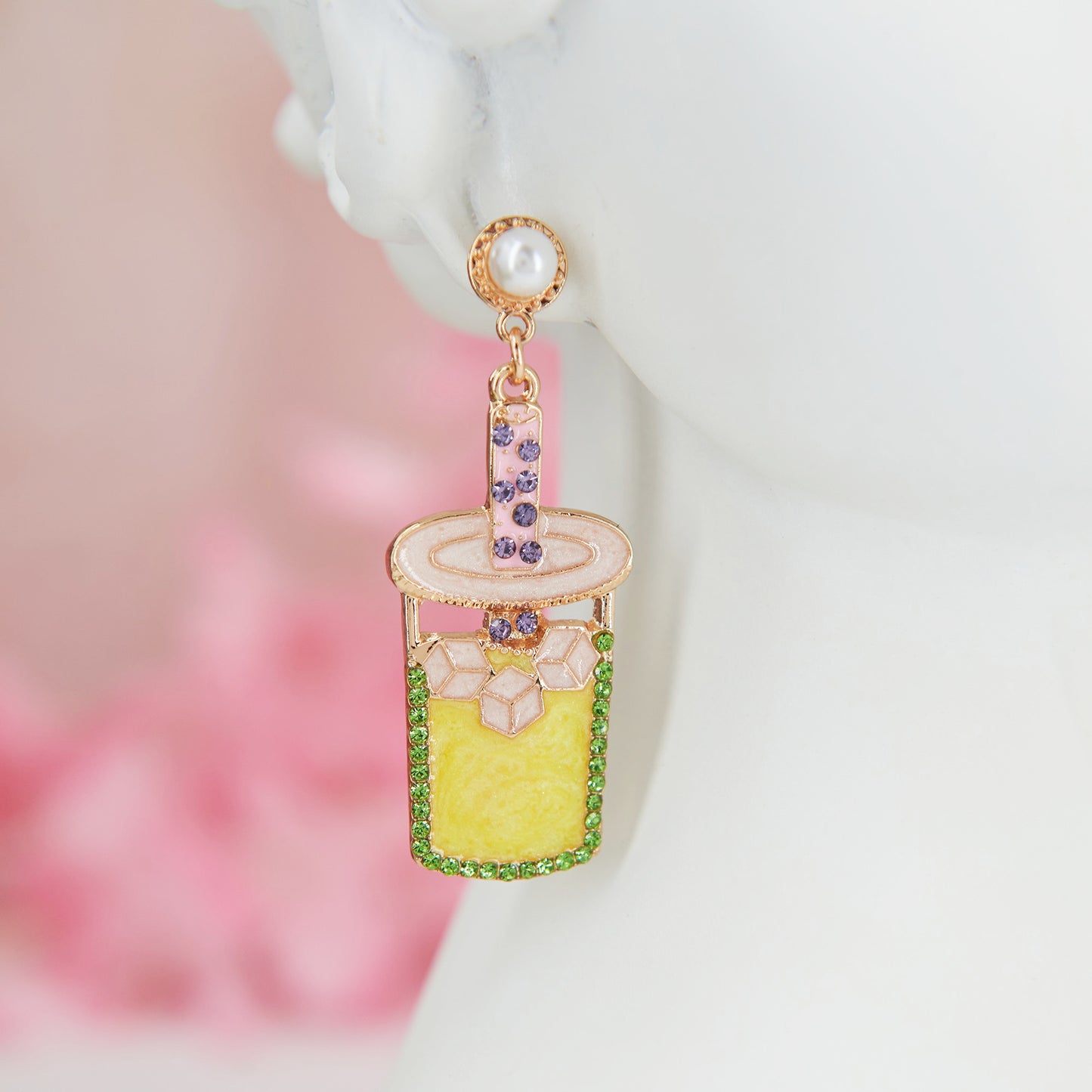 "Summer Cocktail" earrings, 5.5 cm. Colorful enamel & zircon cocktails. Fun, vibrant, and festive—perfect for brightening summer looks.