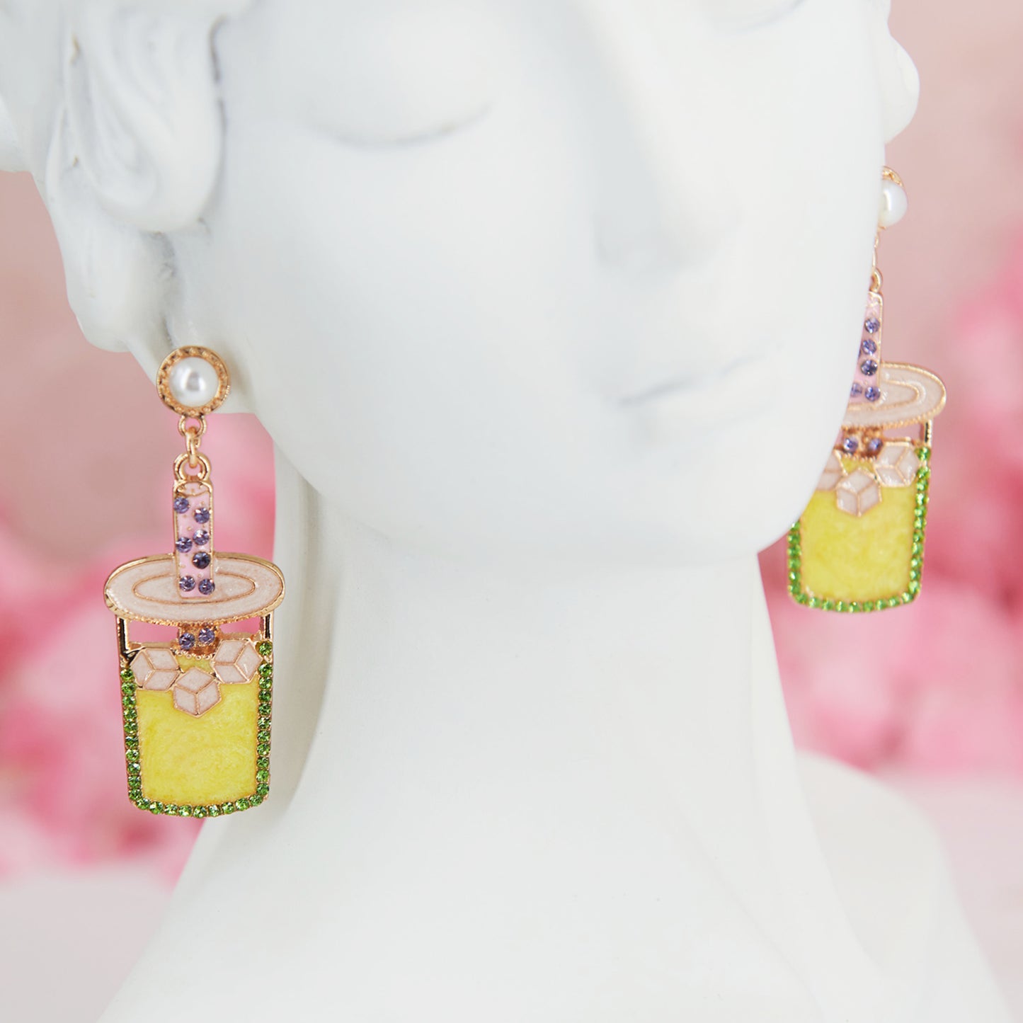 "Summer Cocktail" earrings, 5.5 cm. Colorful enamel & zircon cocktails. Fun, vibrant, and festive—perfect for brightening summer looks.