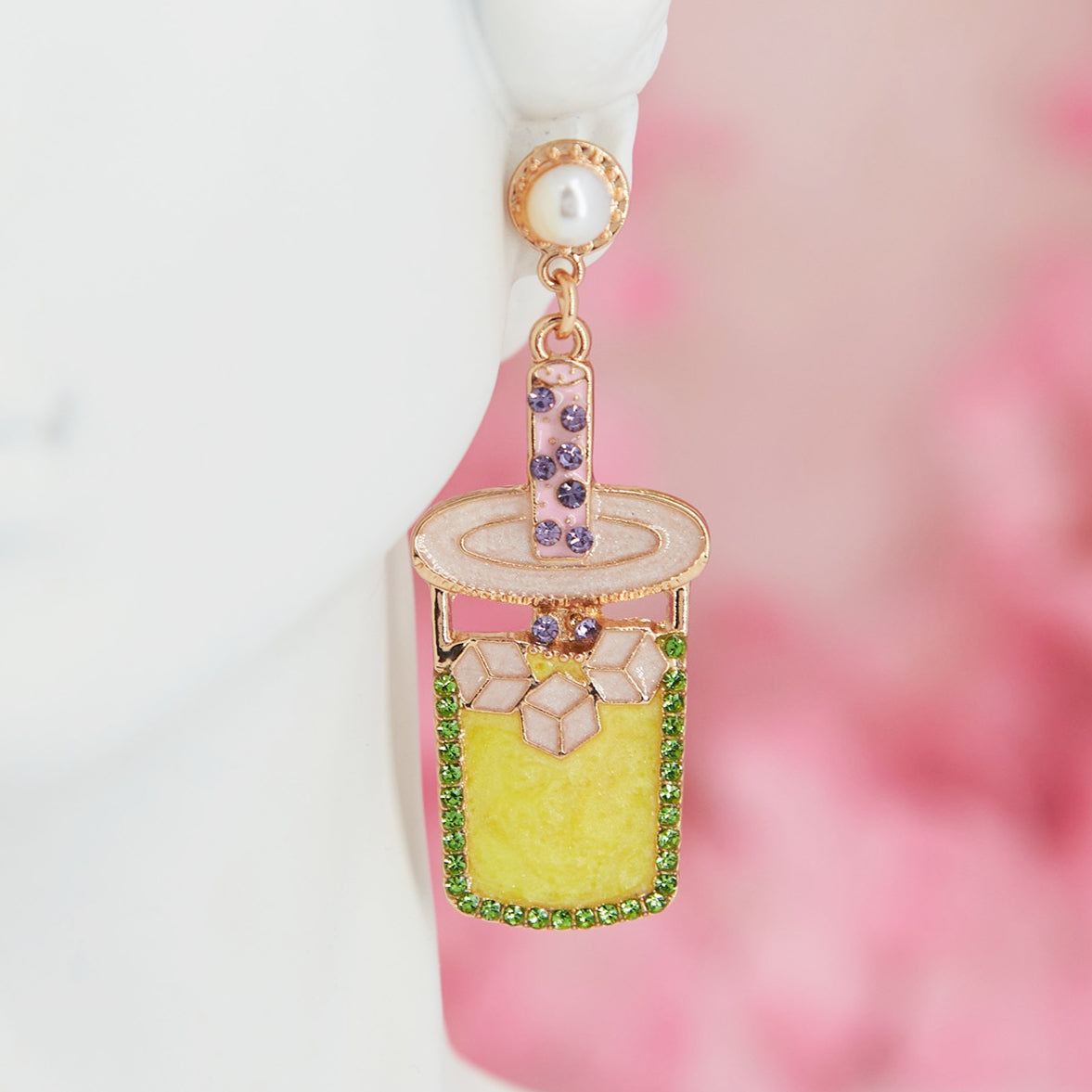 "Summer Cocktail" earrings, 5.5 cm. Colorful enamel & zircon cocktails. Fun, vibrant, and festive—perfect for brightening summer looks.