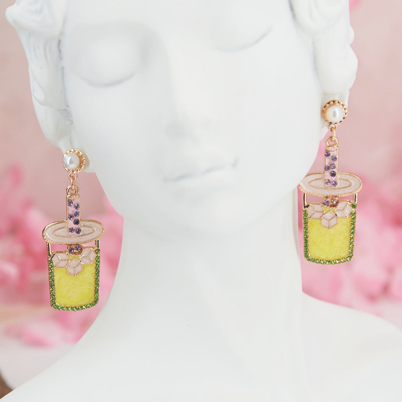 "Summer Cocktail" earrings, 5.5 cm. Colorful enamel & zircon cocktails. Fun, vibrant, and festive—perfect for brightening summer looks.