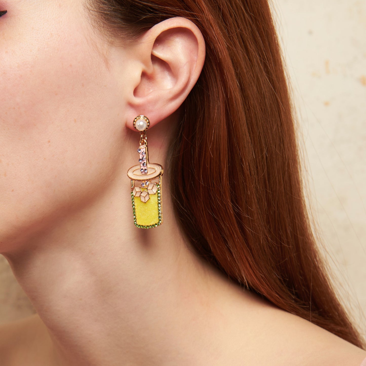 "Summer Cocktail" earrings, 5.5 cm. Colorful enamel & zircon cocktails. Fun, vibrant, and festive—perfect for brightening summer looks.