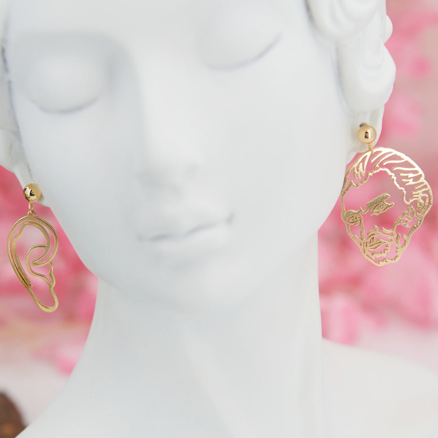 "Van Gogh" earrings, 4 cm. Asymmetrical titanium design: Van Gogh’s face & ear. Artistic, original, and bold—perfect for art lovers.