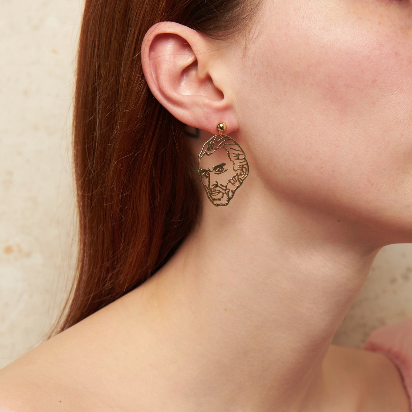 "Van Gogh" earrings, 4 cm. Asymmetrical titanium design: Van Gogh’s face & ear. Artistic, original, and bold—perfect for art lovers.