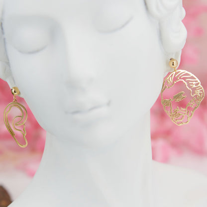 "Van Gogh" earrings, 4 cm. Asymmetrical titanium design: Van Gogh’s face & ear. Artistic, original, and bold—perfect for art lovers.