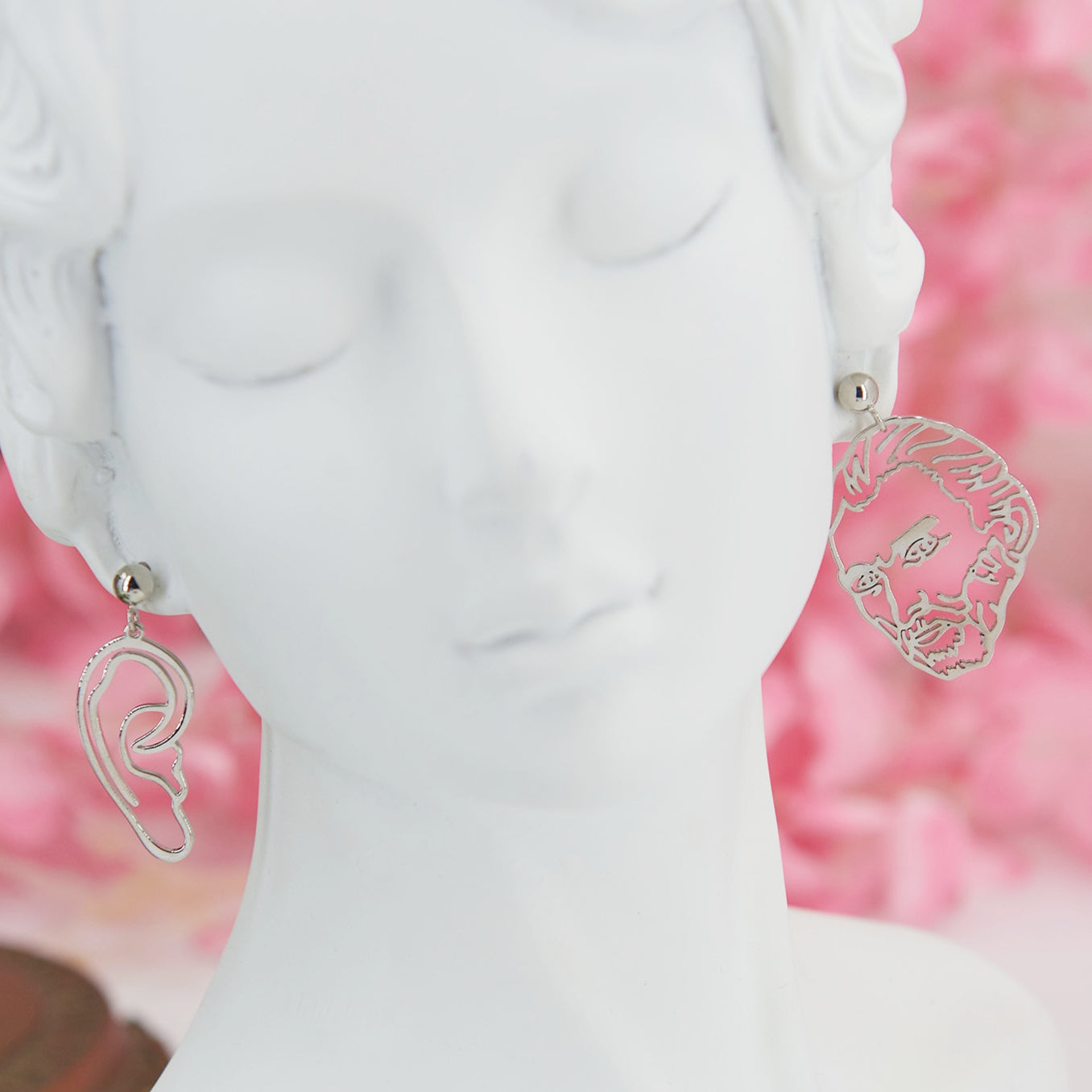 "Van Gogh" earrings, 4 cm. Asymmetrical titanium design: Van Gogh’s face & ear. Artistic, original, and bold—perfect for art lovers.